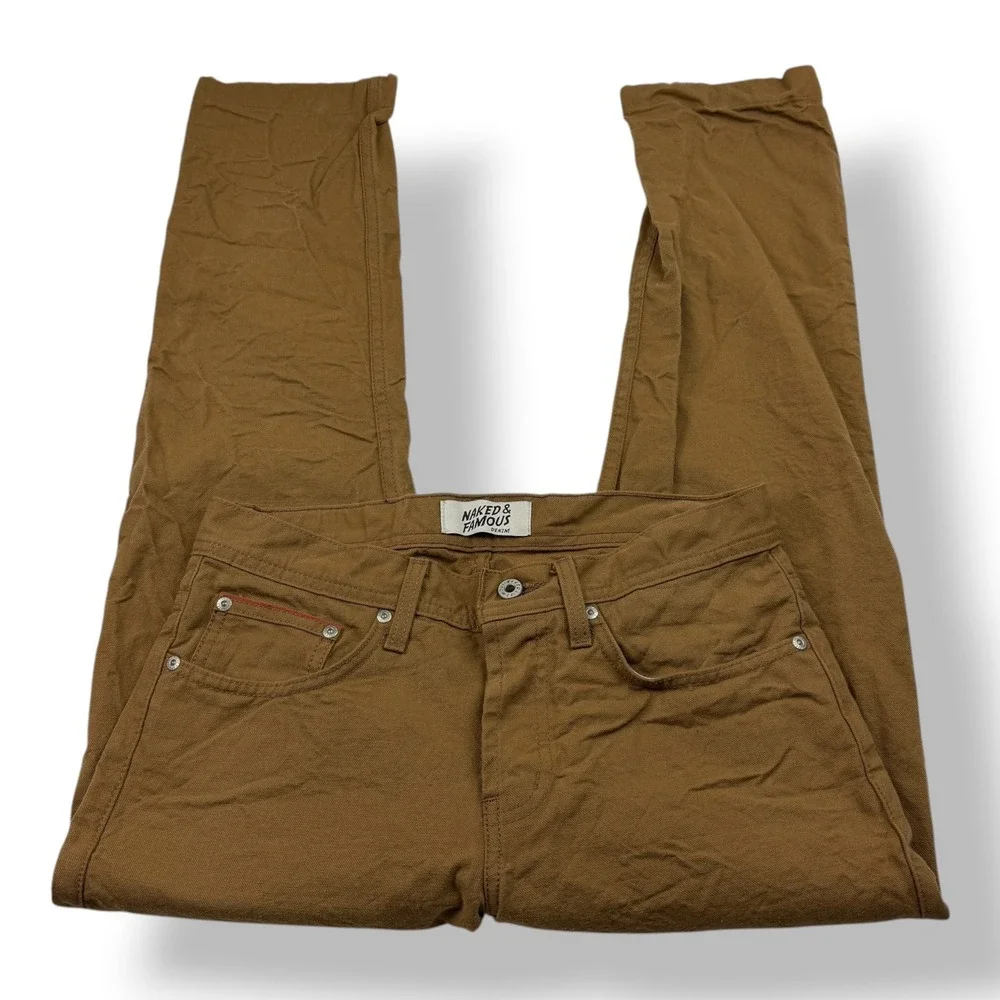 Naked & Famous Weird‎ Guy Duck Canvas Selvedge Brown Pants 012143 Mens 30x28